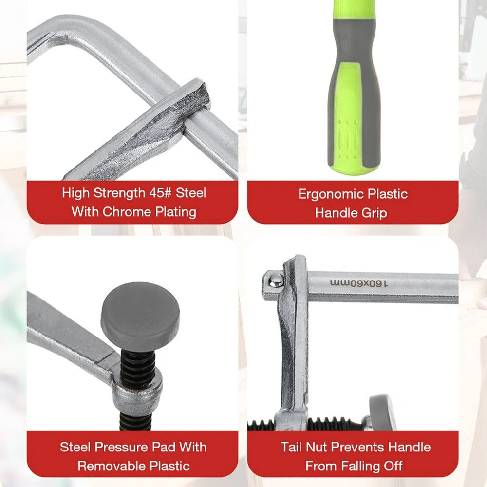 Two-Piece Track Saw Rail Clamp Set with Quick-Adjust Handles for 19 mm and 20 mm Worktable Holes