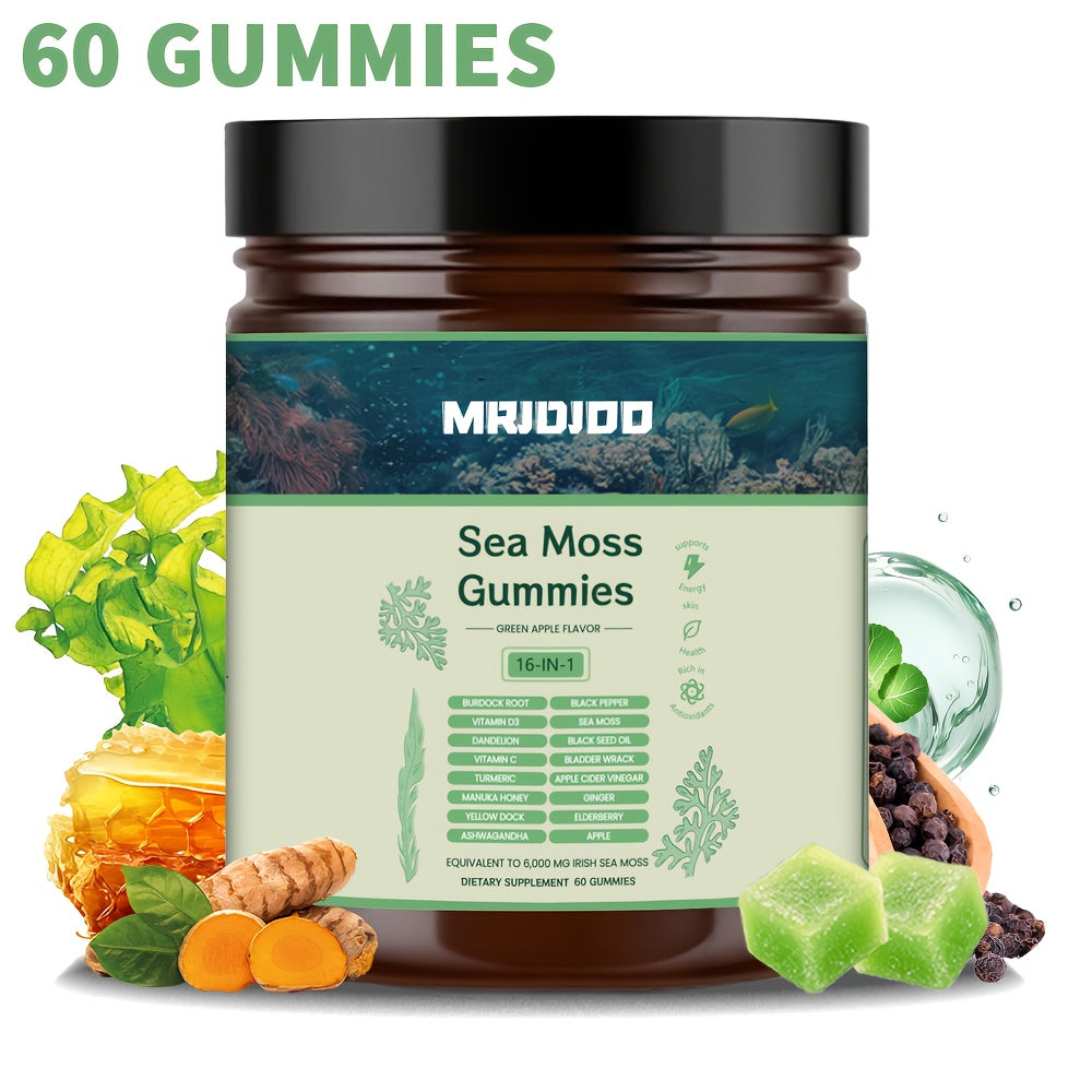 Sea Moss Gummies with Turmeric, Ashwagandha & Black Seed Oil – Immune Support, Energy & Gut Health Plant-Based Herbal Supplement for Women & Men, 30 or 60 Count