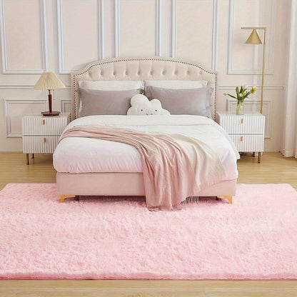 Area Rug Pink Soft Shaggy Design in Four Sizes with Placement Stickers for Bedroom or Dorm