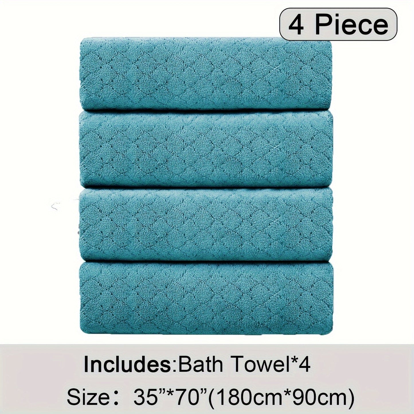Oversized Bath Towel Set 4 Piece Diamond Pattern Microfiber - Ultra Soft Highly Absorbent Quick Dry | 10 Colors | Blue Green Black Gray Navy Orchid Brown Purple White Turquoise | Bathroom Hotel Gym Gift