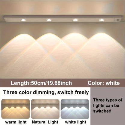 LED Strip Light Motion Sensor Bar with USB Rechargeable Power, Three White Tones, 20–50cm Sizes and One or Two Packs