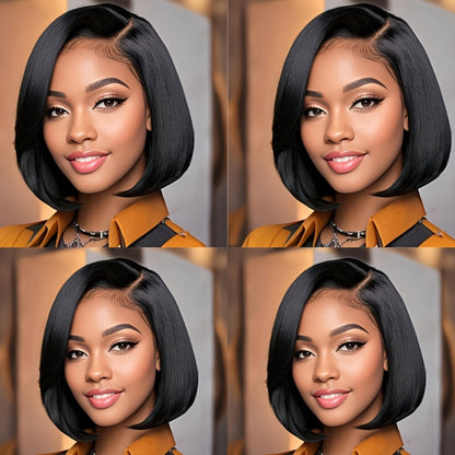 Synthetic Wig 8-Inch Curly-Wavy Brown Highlight Bob with Adjustable Rose Net Cap for Daily Styling