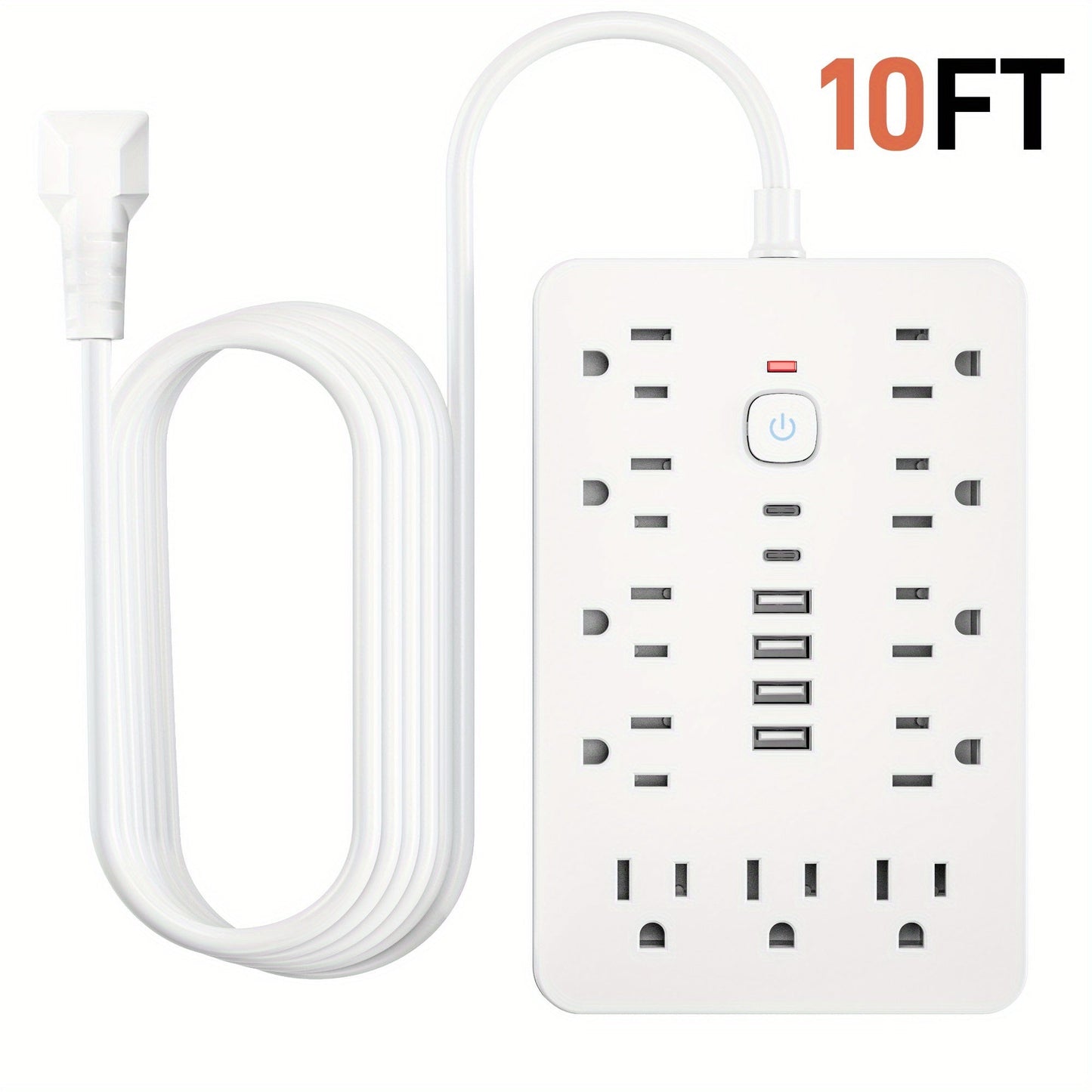 Power Strip 17-in-1 Surge Protector with 11 AC Outlets, 4 USB-A, 2 USB-C and 5- or 10-Foot Flat-Plug Cord