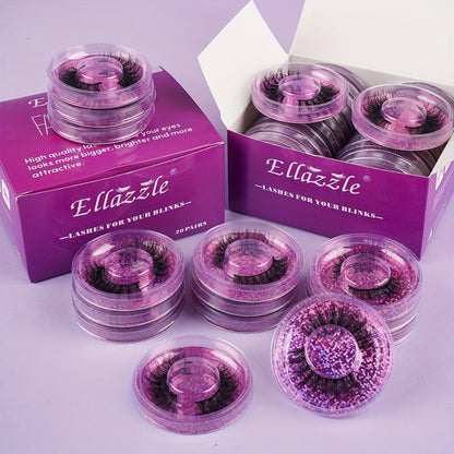Faux-Mink False Eyelashes Multipack with 20 Pairs in Three Mixed-Style Round Storage Case Options