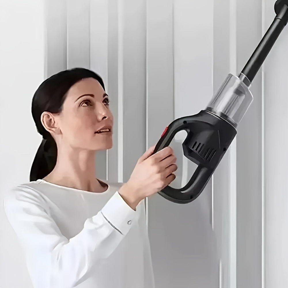 Black Cordless Handheld Vacuum Cleaner with Detachable Dust Bin, Extension Tube and Two Brush Attachments
