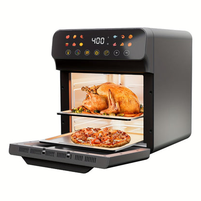 Air Fryer Toaster Oven Combo Extra Large – 12-Quart Countertop Convection Oven with Digital Touchscreen, 12 Preset Functions, Baking, Roasting & Reheating, Family-Sized Meals, Black