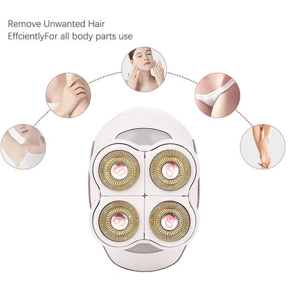 Women's Electric Shaver Full Body Hair Removal 4-Head 360° Rotating Wet Dry USB Rechargeable for Face Bikini Legs Arms Chest Underarms Travel-Friendly with Clipper Attachments