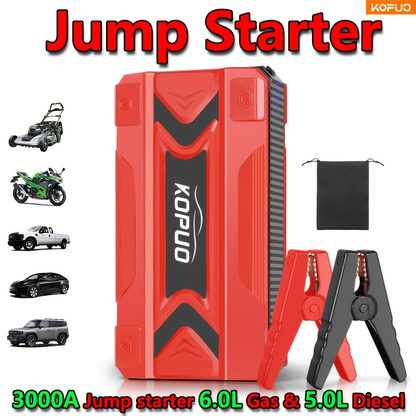 Car Jump Starter Power Bank 3-in-1 12V Battery Booster Charger LED Flashlight SOS for Cars Motorcycles SUVs Compact Emergency Starter Dead Battery in Seconds
