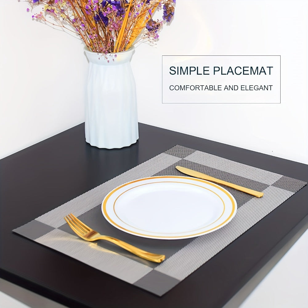 Six-Piece PVC Placemats in Gold, Brown or Silver, Each 11.8 x 17.7 Inches for Dining Tables