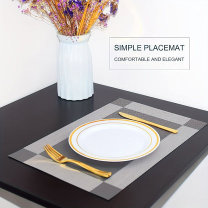 Six-Piece PVC Placemats in Gold, Brown or Silver, Each 11.8 x 17.7 Inches for Dining Tables