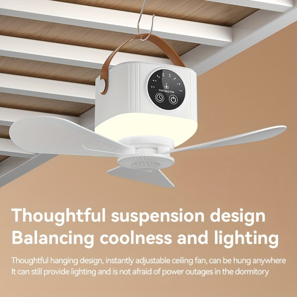 Portable Fan, USB-Powered Hanging Tent Model with Remote Control, LED Light and Optional Triangular Stand