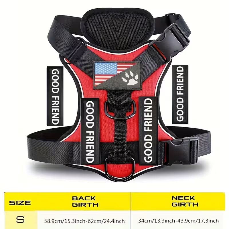 Five-Patch Dog Vest Harness in Black, Red, Rose Red, Grey or Green with XS-to-XL Sizes Pictured