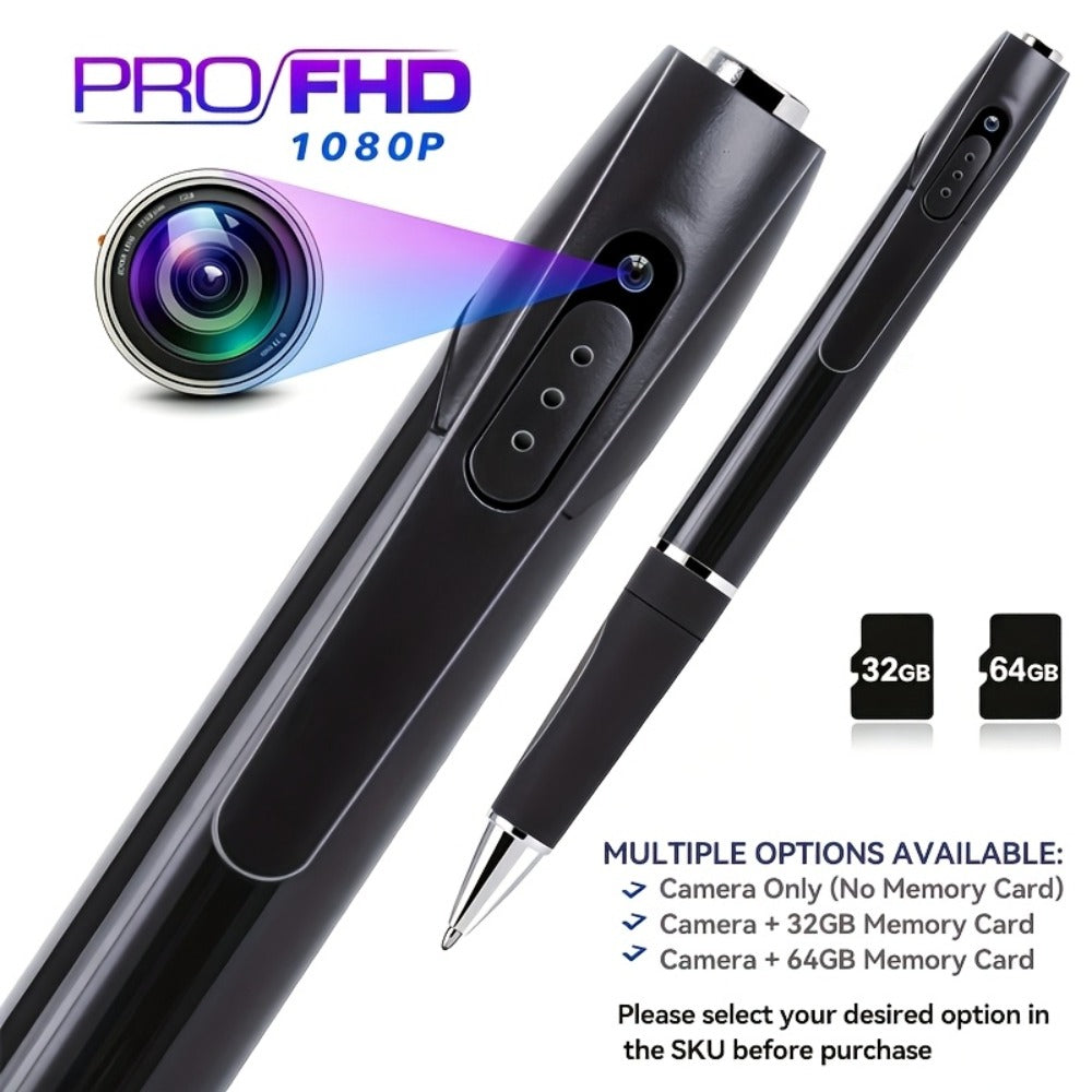 1080P Pen-Style Body Camera with One-Button Recording, USB Port and Camera-Only, 32GB or 64GB Card Options