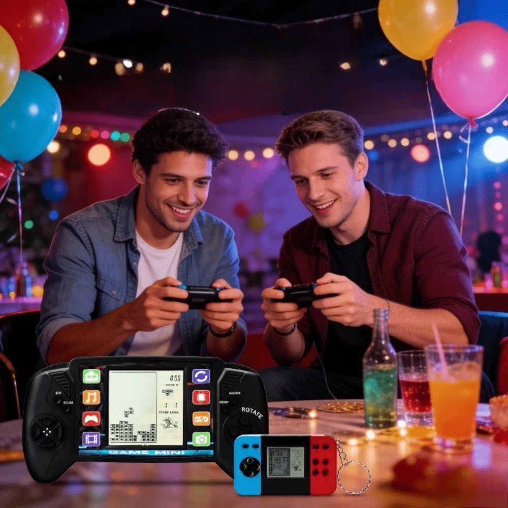 Retro Game Console Bundle 2-Pack – Buy One Get One Free, 3.5-Inch Enlarged Screen Retro Handheld Console + Mini Arcade Game Console with Keychain, Portable Fun Anytime, Perfect Party, Easter & Christmas Gift