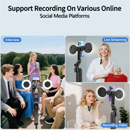 AI Face Tracking Vlogging Kit All-in-One with 70.9 Inch Tripod, LED Fill Light & Microphone – 360° Auto Tracking Content Creator Bundle for TikTok YouTube Instagram, iPhone & Android Compatible