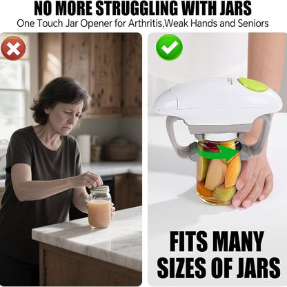 Electric Jar Opener for Elderly & Weak Hands – One-Touch Auto-Off, High Torque Battery-Powered Jar Lid Opener with Ergonomic Design for Kitchen