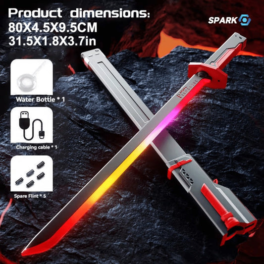 LED Light Katana Sword 31.5" – Pro Cosplay Luminous Saber with Spark-on-Draw, Multi-Color LED, Sound Effects & Type-C Rechargeable Battery, Anime Cosplay Prop Gift for Teens & Adults