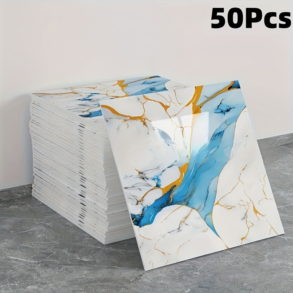 11.81-Inch Square Marble-Pattern Peel-and-Stick Wall Tiles in 50- or 100-Piece Design Options