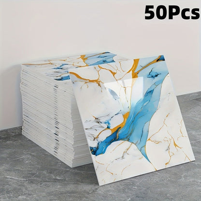 11.81-Inch Square Marble-Pattern Peel-and-Stick Wall Tiles in 50- or 100-Piece Design Options