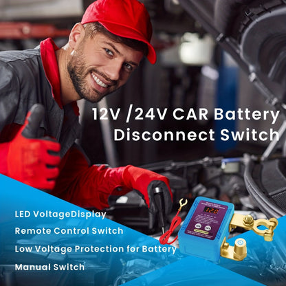 Battery Disconnect Switch 12V 240A – Smart LED Voltage Display Kill Switch, Anti-Theft Battery Drain Prevention for Car Truck RV (Wired Control, No Wireless on Main Body)