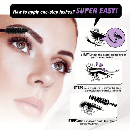 156-Piece Mixed Self-Adhesive Lash Cluster Tray with Black Tweezers and Spoolie Brush in Mixed Style