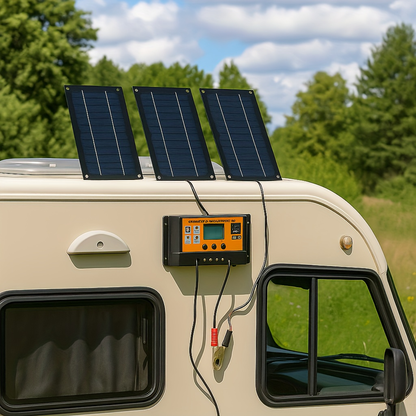 Solar Panel Kit Monocrystalline High Efficiency with 100A Charge Controller Extension Cable Battery Clip Complete Off-Grid System for RV Outdoor Camping Van Boat Home Power
