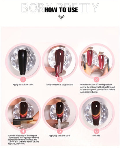 Gel Nail Polish 6-Color 9D Polaris Magnetic Set with Six 10ml Glass-Water-Light Shades for Nail Art