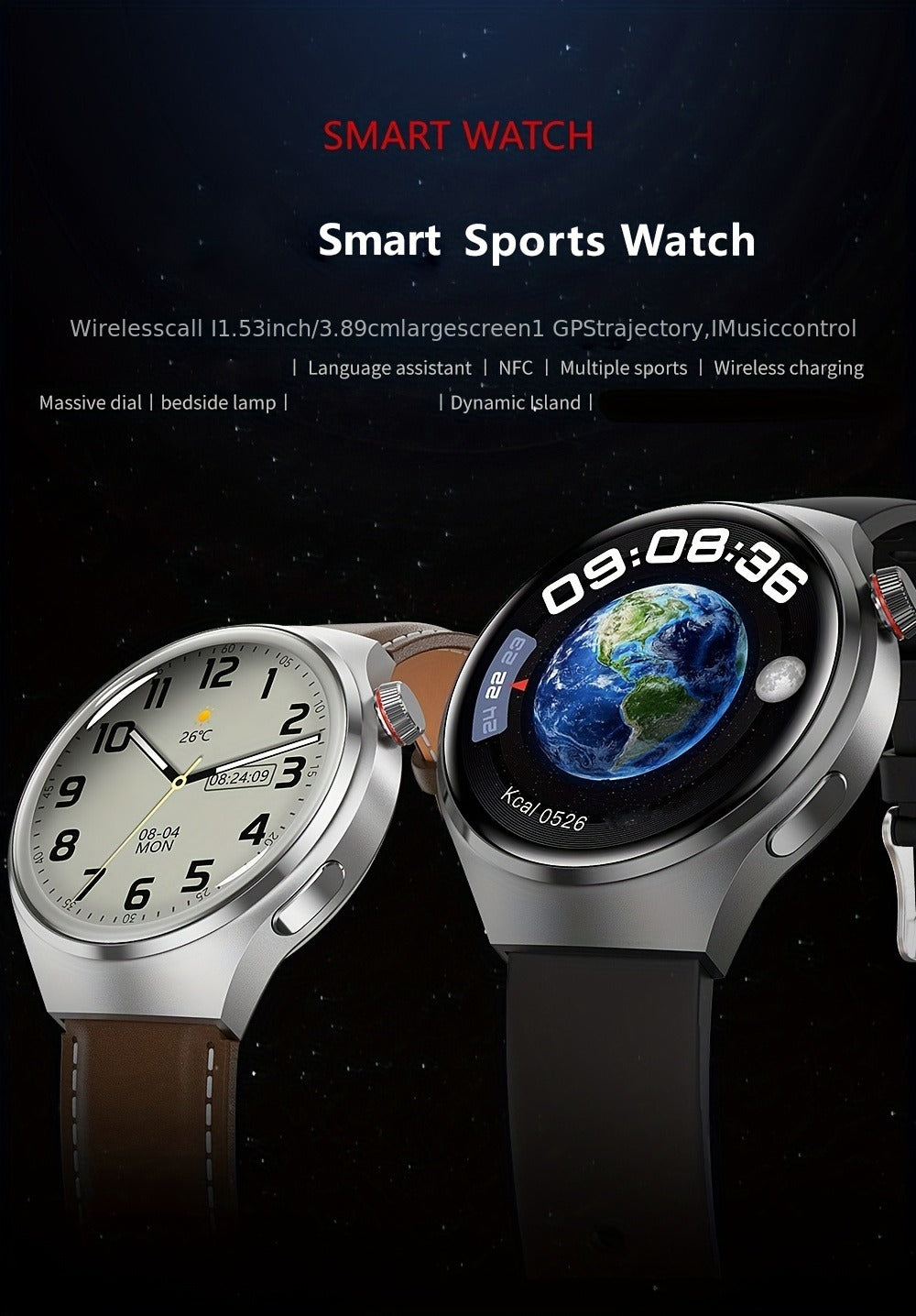 Smart Watch 360x360 Round Display with GPS, NFC, Wireless Calling and Five Strap Options for Men