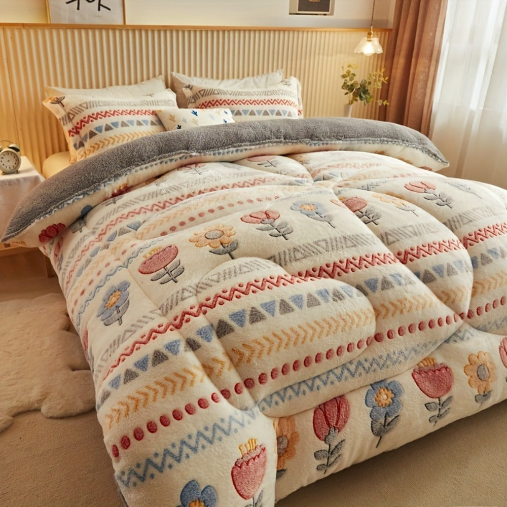 Bohemian Winter Comforter Thick Warm Velvet | Snowflake Floral Geometric Pattern Bedspread for Twin Full Queen – Soft Heavy Quilt Machine Washable for Bedroom Hotel – Vibrant Boho Bedding