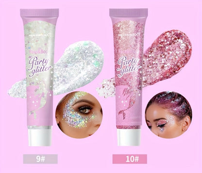 30-Piece Face and Body Glitter Gel Set with Mermaid Shapes, Stars and Hearts for Festival Makeup