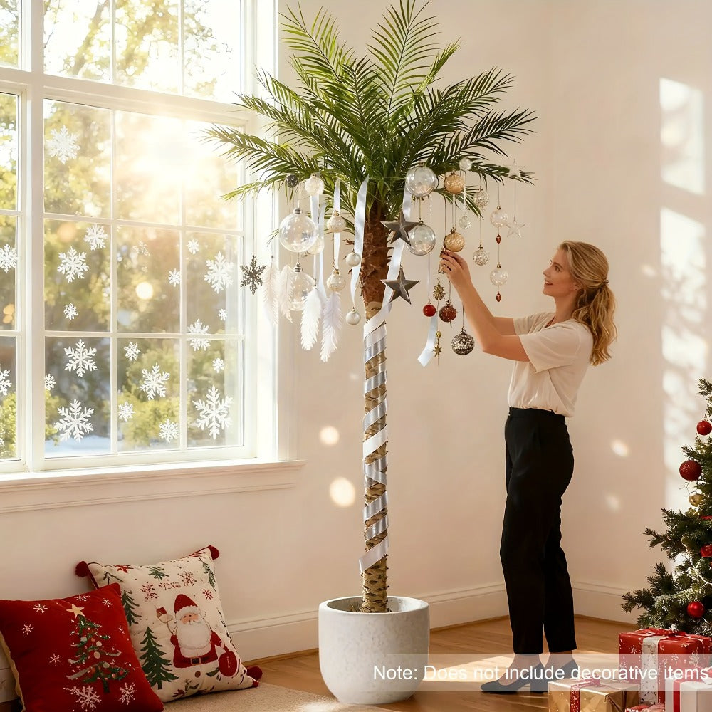 Large Artificial Palm Tree with Textured Trunk, Green Fronds and Three Exact Height-and-Pack Checkout Options