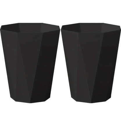 Trash Can 2 Pack Nordic Octagonal Wastebasket - Small Open Top Geometric Plastic Waste Bin with Brushed Finish for Bathroom, Bedroom, Kitchen, Home Office, Modern Scandinavian Decor Trash Bin Set