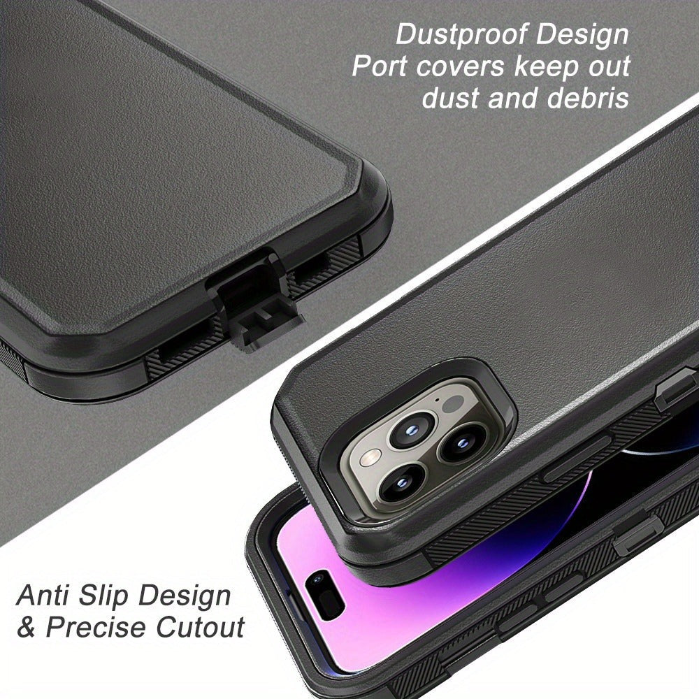 Phone Case Dual-Layer TPU and PC Cover with Rotating Belt Clip Holster and Qi Support for iPhone 14 Models