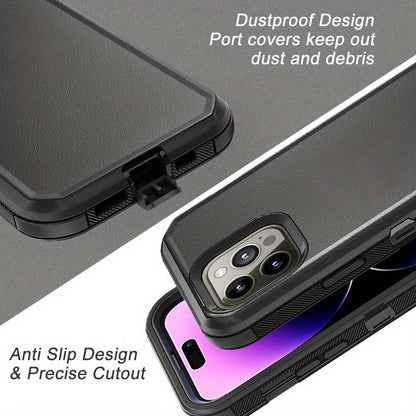 Phone Case Dual-Layer TPU and PC Cover with Rotating Belt Clip Holster and Qi Support for iPhone 14 Models