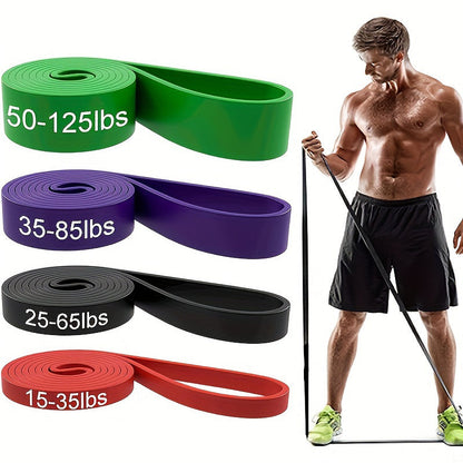 Four-Piece Color-Coded Long Loop Resistance Band Set with Pictured 15-125 lb Labels and Storage Bag