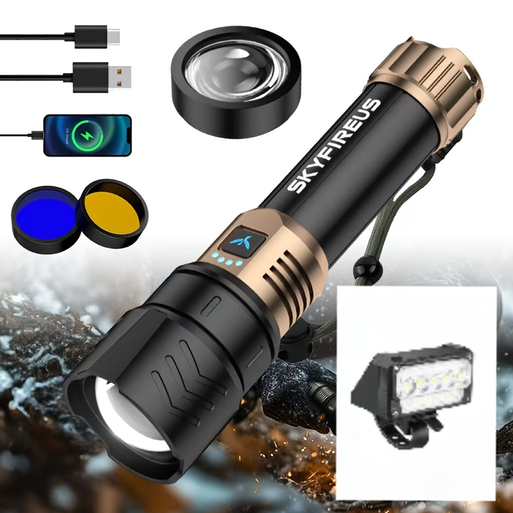 Flashlight Zoomable Rechargeable Cycling Light with Four Modes and Seven Listed Kit Configurations