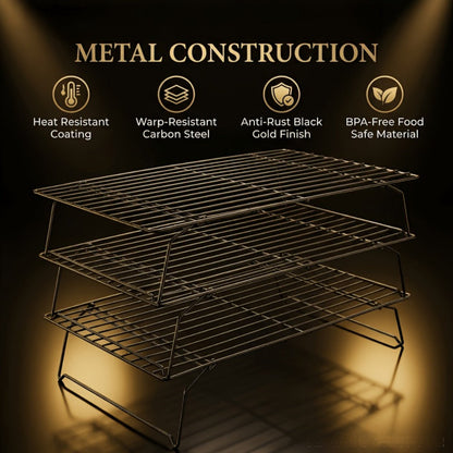 Foldable Cooling Rack for Baking, Stackable Wire Baking Rack with 4-Position Height Adjustment, Collapsible Metal Drying Rack for Cookies Cakes Bread, Camping Grill Rack