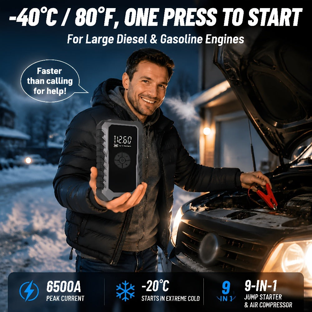 160PSI Air Pump Jump Starter 12V – Portable Car Emergency Starter, LED Light & Battery Charger, Winter Essential, 2 Styles