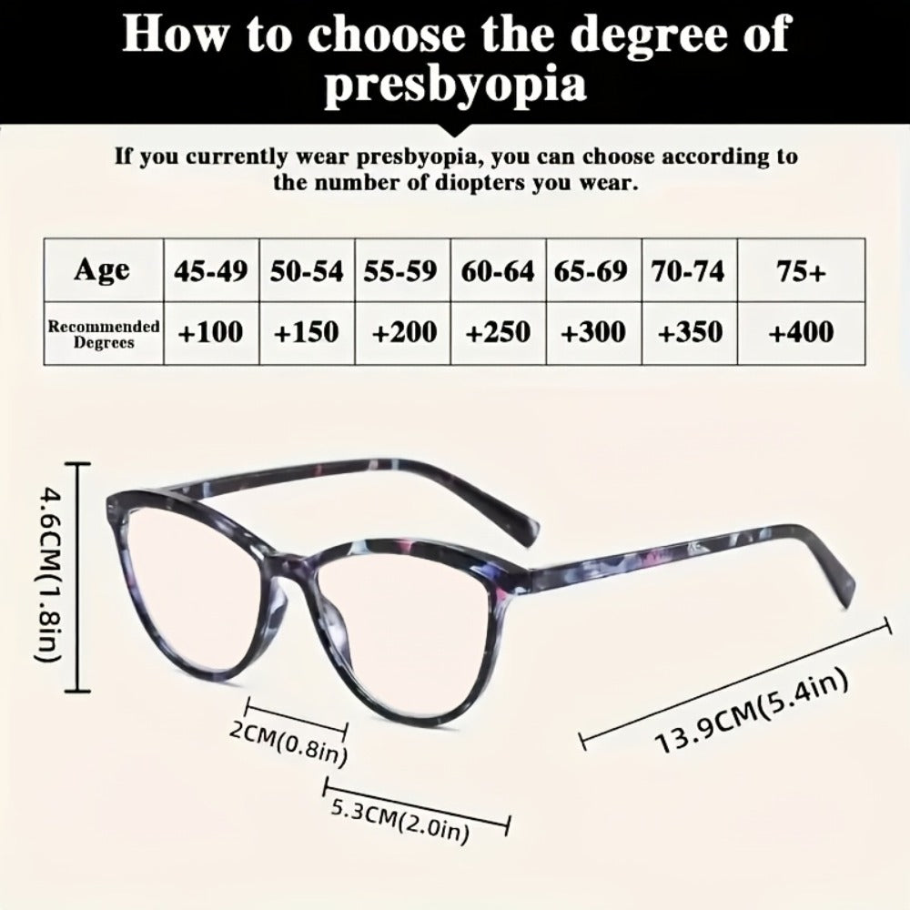 Reading Glasses – Six-Pair Floral Cat-Eye Blue-Light Reader Set with Spring Hinges in Seven Strengths