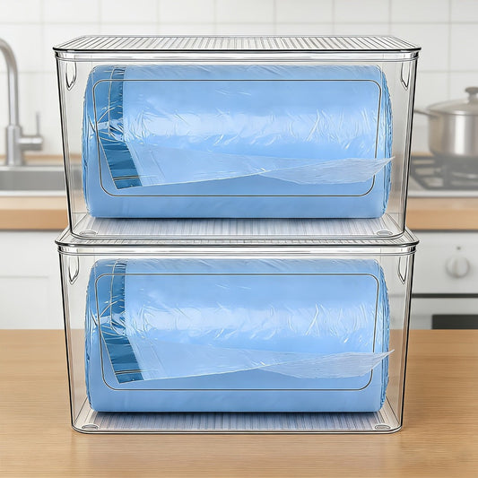 Trash Bag Storage Organizer Dispenser 2-Pack for 13, 30 or 33-Gallon Bags with Lids for Under-Sink Use