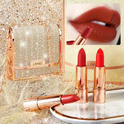 Matte Lipstick Gift Set 3pcs in Silvery Chain Bag Box — Velvet Finish Waterproof Long-Lasting Red Lip Color, Conditioning Formula 3.5g Each, Perfect for Valentine's Day Mother's Day Birthday Holiday