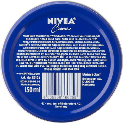 NIVEA Creme 150ml — All-Purpose Moisturizing Cream for Body Face & Hands | Deep Hydration for Dry & Sensitive Skin | Classic Daily Moisturizer with Eucerit | Dermatologist Tested Unisex Skin Care 5oz