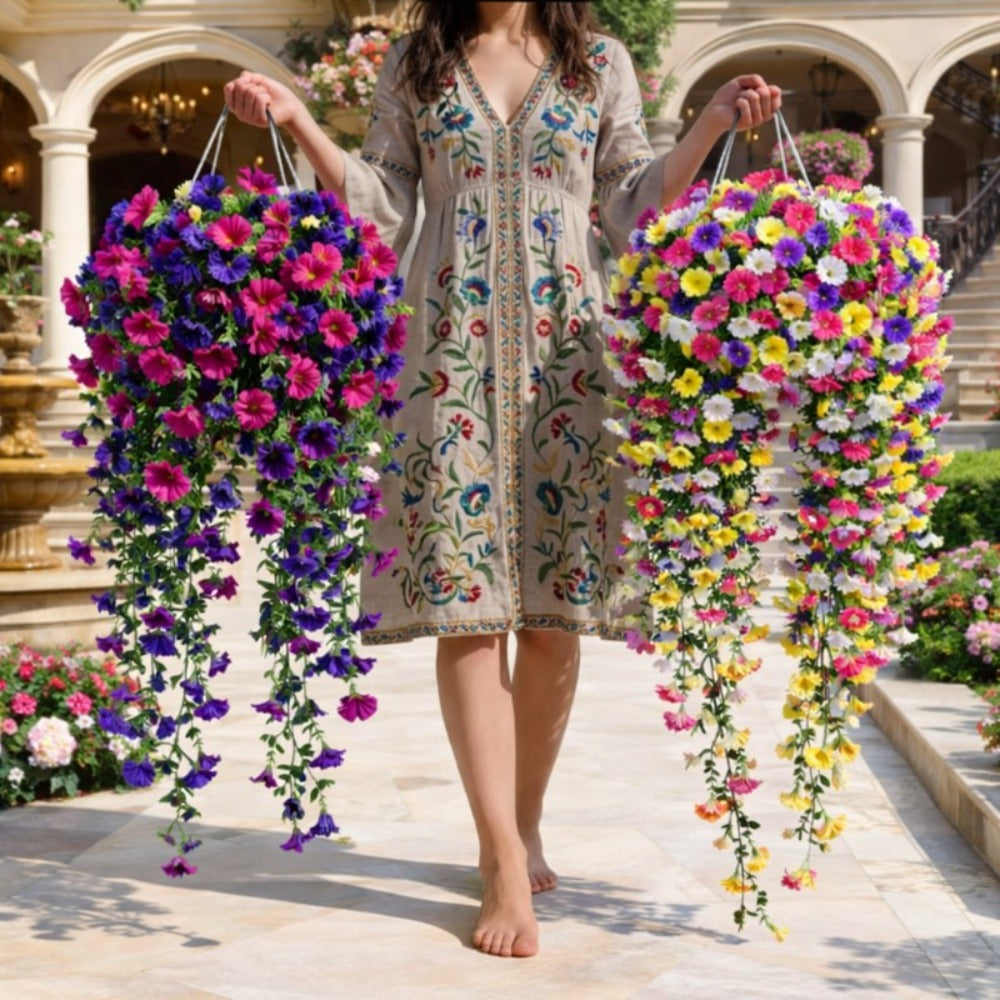 Three-Piece Artificial Rose Vine Garland with 216 Listed Flowers in Twelve Exact Color Combinations