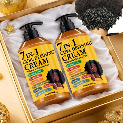 Curl Defining Cream 7-in-1 Frizz Control 2pcs Set 9.468fl oz — Long-Lasting Hold Moisturizing Non-Greasy Hair Styling Cream for Wavy Curly Normal Hair Bouncy Defined Curls Unisex Adults Women