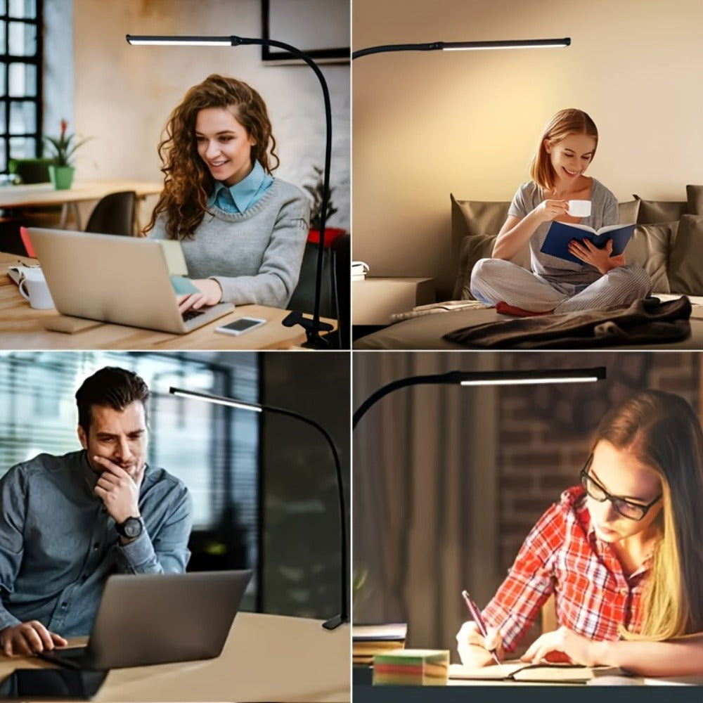 Clip-On LED Desk Lamp with 38cm Light Bar, 40cm Gooseneck, USB Inline Controller and Three Light Colors