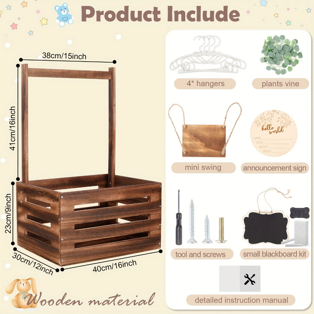 Large Wooden Gift Crate with Side Handles, Hanging Chalkboard Sign, Garlands and Baby Shower Accessories
