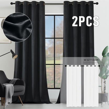 Velvet Room Darkening Curtains 2 Panels | Grommet Top Thermal Insulated Soundproof Blackout Curtains for Living Room Bedroom, Soft Solid Color Vintage Window Drapes
