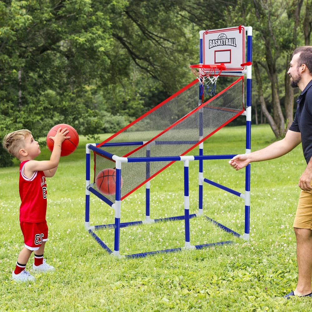 Kids Arcade Basketball Game Set with Hoop & 4 Soft Balls – Indoor Outdoor Sport Play for Ages 3+, Thick PVC Frame, Air Pump Included | Best Birthday Christmas Holiday Gift for Boys and Girls