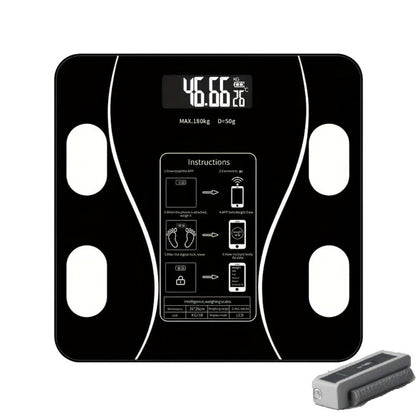 Black Glass Digital Bathroom Scale with Four Electrode Pads, Blue Display and Four Style Options