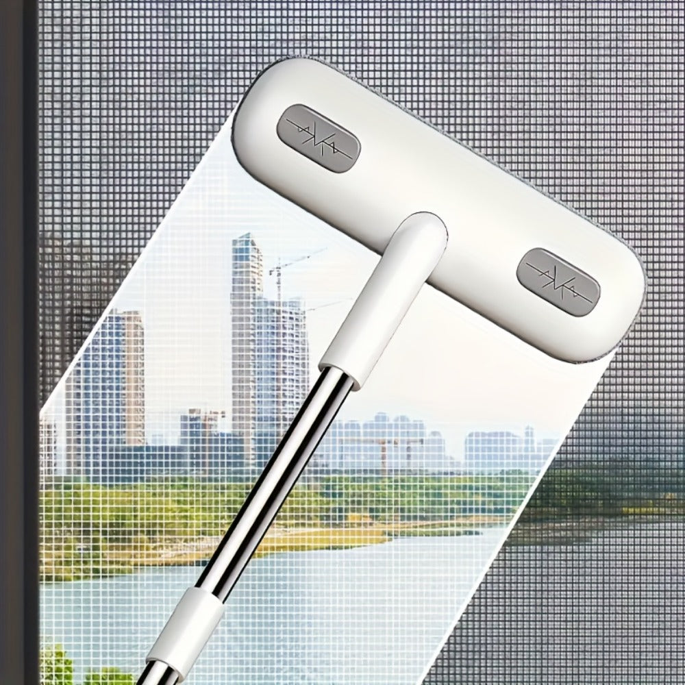 Window Screen Cleaning Brush with 30.7-Inch Telescopic Handle, 6.26-Inch Double-Sided Head and Storage Holder